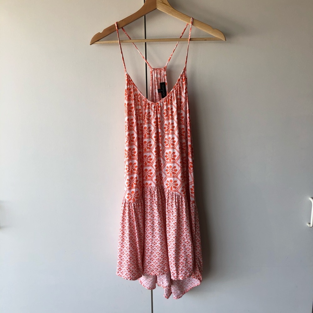 TOPSHOP Coral Orange Floral Drop Waist Flowy Dress
